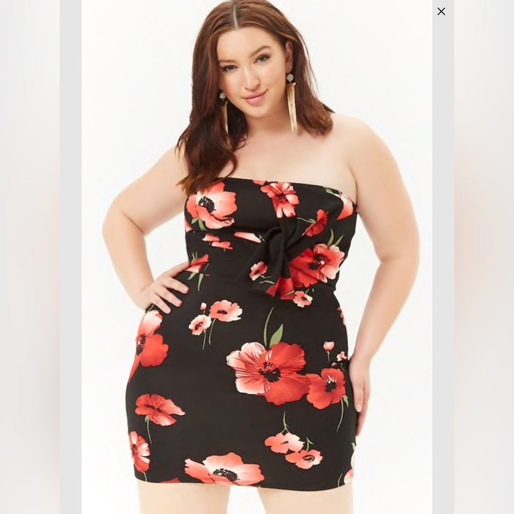 Plus size floral strapless mini dress